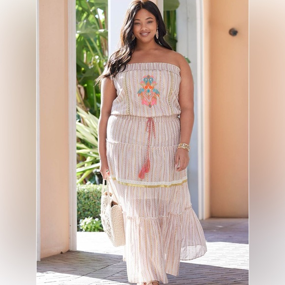 Venus Embroidery Tiered Long Maxi Tube Top Dress - Picture 3 of 9